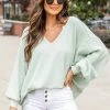 Coupon ❤️ Pink Lily Since You've Been Gone Sage Waffle Knit V-Neck Sweater 🤩