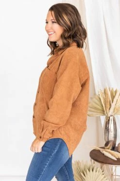 New 💯 Pink Lily Heartfelt Story Camel Button Up Corduroy Shacket FINAL SALE 🤩 -lounge-tops shop 174976 7 650x