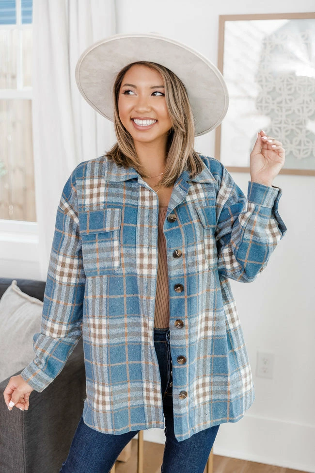Coupon ✨ Pink Lily Misunderstood Heart Blue/Orange Plaid Shacket 👏 - Image 2