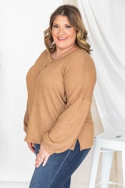 Deals 👏 Pink Lily Headed South Tan Waffle Knit Pullover FINAL SALE ✨ -lounge-tops shop 175546 15 650x