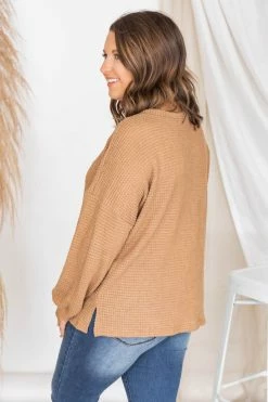 Deals 👏 Pink Lily Headed South Tan Waffle Knit Pullover FINAL SALE ✨ -lounge-tops shop 175546 1 650x