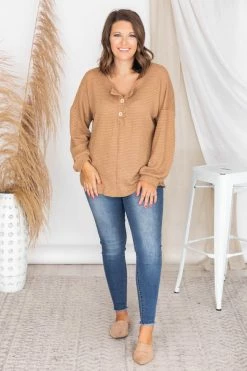 Deals 👏 Pink Lily Headed South Tan Waffle Knit Pullover FINAL SALE ✨ -lounge-tops shop 175546 2 650x