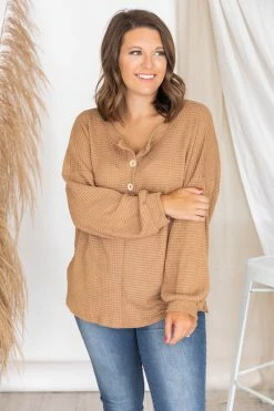 Deals 👏 Pink Lily Headed South Tan Waffle Knit Pullover FINAL SALE ✨ -lounge-tops shop 175546 3 650x