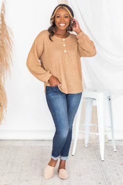 Deals 👏 Pink Lily Headed South Tan Waffle Knit Pullover FINAL SALE ✨ -lounge-tops shop 175546 9 650x