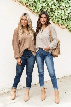 Deals 👏 Pink Lily Headed South Tan Waffle Knit Pullover FINAL SALE ✨