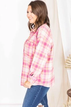 Coupon 🔥 Pink Lily Wishing On Forever Pink Plaid Shacket 😀 -lounge-tops shop 175644 14 650x
