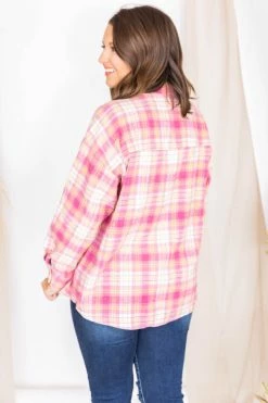 Coupon 🔥 Pink Lily Wishing On Forever Pink Plaid Shacket 😀 -lounge-tops shop 175644 1 650x