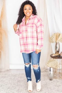 Coupon 🔥 Pink Lily Wishing On Forever Pink Plaid Shacket 😀 -lounge-tops shop 175644 2 650x