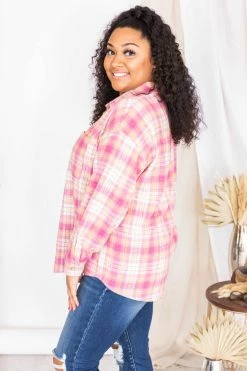 Coupon 🔥 Pink Lily Wishing On Forever Pink Plaid Shacket 😀 -lounge-tops shop 175644 7 650x