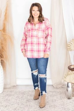 Coupon 🔥 Pink Lily Wishing On Forever Pink Plaid Shacket 😀 -lounge-tops shop 175644 9 650x