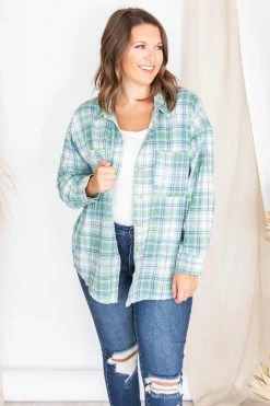 Best reviews of ⭐ Pink Lily Wishing On Forever Green Plaid Shacket FINAL SALE 🧨 -lounge-tops shop 175646 11 650x