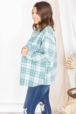 Best reviews of ⭐ Pink Lily Wishing On Forever Green Plaid Shacket FINAL SALE 🧨 -lounge-tops shop 175646 12 650x