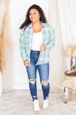 Best reviews of ⭐ Pink Lily Wishing On Forever Green Plaid Shacket FINAL SALE 🧨 -lounge-tops shop 175646 2 650x