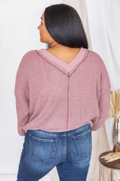 Budget ✔️ Pink Lily Outstanding Memory Berry V-Neck Waffle Knit Pullover ⌛ -lounge-tops shop 175774 13 650x