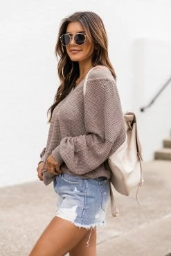 Cheapest ✨ Pink Lily Outstanding Memory Mocha V-Neck Waffle Knit Pullover FINAL SALE ⌛ -lounge-tops shop 175778 170016 knowyourheart 170496 dorothywhite 164212 she schic 172608 worththechance 172914 glamorousalwaysgold 14 650x