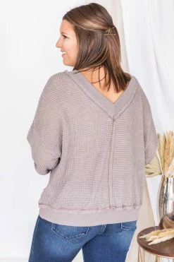 Cheapest ✨ Pink Lily Outstanding Memory Mocha V-Neck Waffle Knit Pullover FINAL SALE ⌛ -lounge-tops shop 175778 9 650x