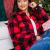 Brand new ⌛ Pink Lily Feeling Blessed Red Buffalo Plaid Shacket 🔥