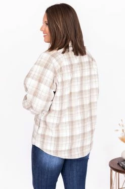 Best deal 🎁 Pink Lily Destination Trip Beige Plaid Shacket ❤️ -lounge-tops shop 177040 1 650x