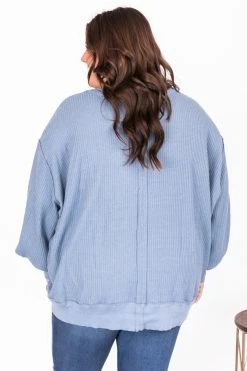 Coupon 🧨 Pink Lily Since You've Been Gone Blue Waffle Knit V-Neck Sweater 💯 -lounge-tops shop 177342 1 650x