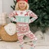 Promo 🎁 Pink Lily Snowy Wonderland Kids Ivory/Green Fair Isle Pajama Set FINAL SALE ❤️ -lounge-tops shop 177824 179574 NEWkidsbeanie 2 650x