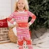 Best deal 🔔 Pink Lily Light Up Your World Kids Pink/Red Fair Isle Pajama Set FINAL SALE ✔️