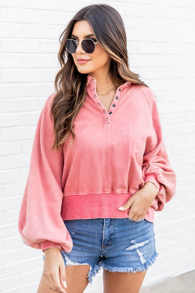 Budget 😉 Pink Lily You And Me Mauve Acid Wash Button Up Pullover 😀