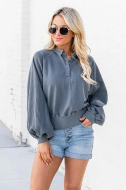 Brand new 🎉 Pink Lily You And Me Charcoal Acid Wash Button Up Pullover FINAL SALE 👏