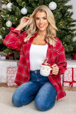 Best reviews of 🎉 Pink Lily Chic Edge Red Plaid Flannel Shacket 🥰