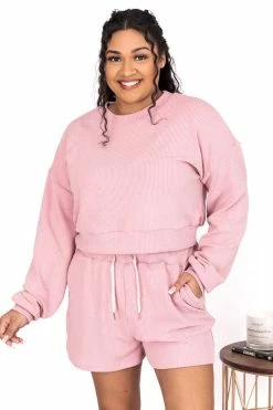 Best deal 🔔 Pink Lily Why Not Mauve Cropped Cord Lounge Pullover ✔️ -lounge-tops shop 179518 179520 17 650x