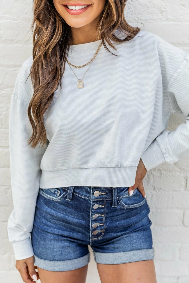 Cheap 🤩 Pink Lily Stellar Weekend Grey Acid Wash Cropped Cord Sweatshirt 🎁 - Image 4