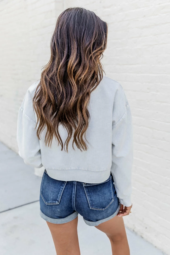 Cheap 🤩 Pink Lily Stellar Weekend Grey Acid Wash Cropped Cord Sweatshirt 🎁 - Image 6