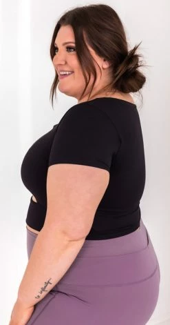 Brand new ❤️ Pink Lily Maybe I'm Dreaming Black Cutout Active Short Sleeve Tee ✨ -lounge-tops shop 180552 7 650x