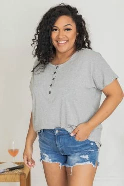 Best reviews of 👍 Pink Lily Undoubting Memories Grey Henley Tee FINAL SALE ⭐ -lounge-tops shop 180848 2 650x