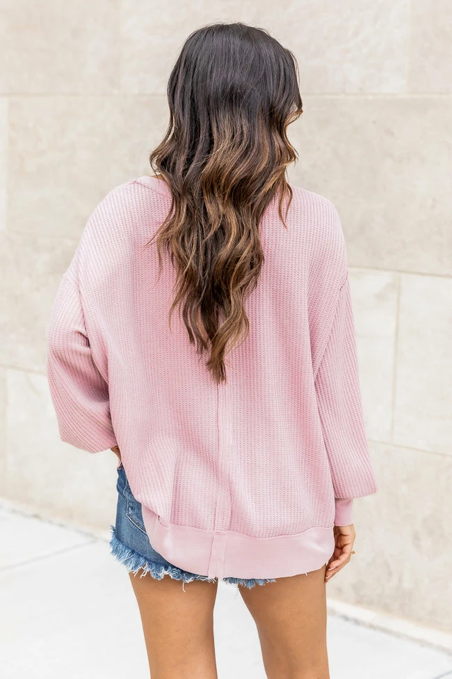 Budget ⌛ Pink Lily Since You've Been Gone Rose Waffle Knit V-Neck Sweater FINAL SALE 😍 - Image 5