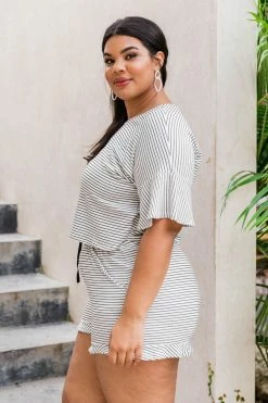 Wholesale 🔥 Pink Lily Reward Yourself White/Black Striped Flutter Sleeve Blouse FINAL SALE 🛒 -lounge-tops shop 181580 181582 rewardyourselfblackwhite 182690 unpredictableday 179414 brendablack 7 650x