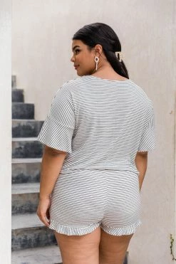 Wholesale 🔥 Pink Lily Reward Yourself White/Black Striped Flutter Sleeve Blouse FINAL SALE 🛒 -lounge-tops shop 181580 181582 rewardyourselfblackwhite 182690 unpredictableday 179414 brendablack 8 650x