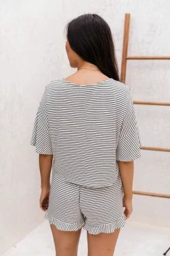 Wholesale 🔥 Pink Lily Reward Yourself White/Black Striped Flutter Sleeve Blouse FINAL SALE 🛒 -lounge-tops shop 181580 181582 rewardyourselfwhiteblack 174906 jacinda 166408 stareatsunsets 14 650x