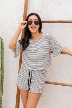 Wholesale 🔥 Pink Lily Reward Yourself White/Black Striped Flutter Sleeve Blouse FINAL SALE 🛒 -lounge-tops shop 181580 181582 rewardyourselfwhiteblack 174906 jacinda 166408 stareatsunsets 4 650x