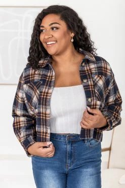Hot Sale 🧨 Pink Lily According To Him Navy Cropped Plaid Shacket FINAL SALE 🔔 -lounge-tops shop 183452 3 650x