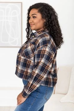 Hot Sale 🧨 Pink Lily According To Him Navy Cropped Plaid Shacket FINAL SALE 🔔 -lounge-tops shop 183452 4 650x