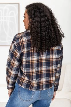 Hot Sale 🧨 Pink Lily According To Him Navy Cropped Plaid Shacket FINAL SALE 🔔 -lounge-tops shop 183452 5 650x