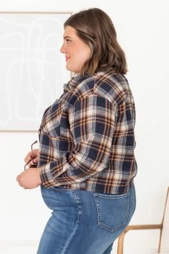 Hot Sale 🧨 Pink Lily According To Him Navy Cropped Plaid Shacket FINAL SALE 🔔 -lounge-tops shop 183452 6 650x