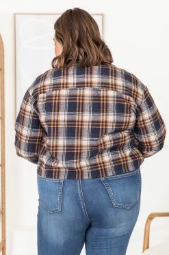 Hot Sale 🧨 Pink Lily According To Him Navy Cropped Plaid Shacket FINAL SALE 🔔 -lounge-tops shop 183452 7 650x