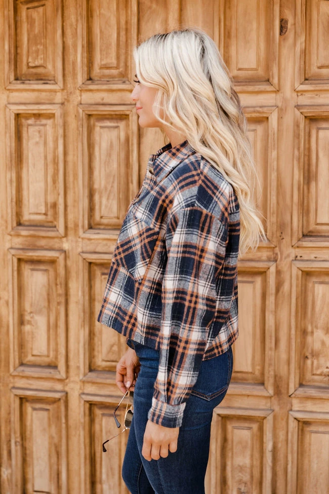 Hot Sale 🧨 Pink Lily According To Him Navy Cropped Plaid Shacket FINAL SALE 🔔 - Image 6