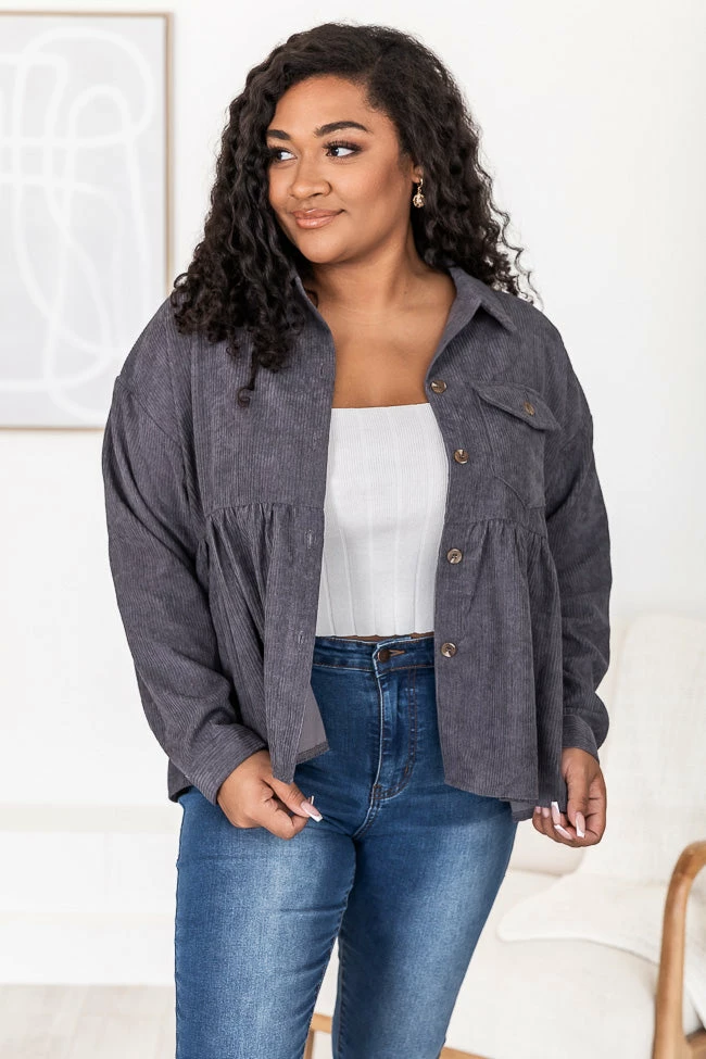 Best Sale π― Pink Lily Keep The Class Charcoal Corded Peplum Hem Shacket FINAL SALE β 9 Best Sale π― Pink Lily Keep The Class Charcoal Corded Peplum Hem Shacket FINAL SALE β - Image 7