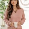 New 🛒 Pink Lily Tell Me Everything Fuzzy Brick Henley Pullover FINAL SALE 😍 -lounge-tops shop 183648 tellmeeverything 172298 chicstart 3 650x