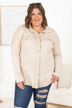 Best Sale 🎉 Pink Lily Treat Me Better Beige Shacket 🔥 -lounge-tops shop 183778 2 650x