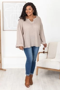 Best deal 😉 Pink Lily Sweet Enough Oatmeal Knitted Pullover 🧨 -lounge-tops shop 183882 2 650x