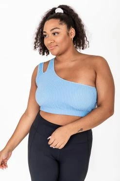 Flash Sale 👍 Pink Lily No Excuses Blue One Shoulder Double Strap Sports Bra 😀 -lounge-tops shop 184054 184134 4 650x