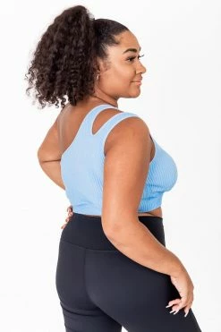Flash Sale 👍 Pink Lily No Excuses Blue One Shoulder Double Strap Sports Bra 😀 -lounge-tops shop 184054 184134 9 650x